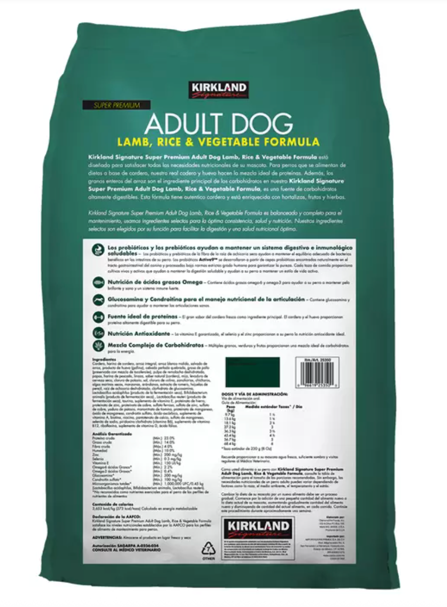 Kirkland Signature Premium Adult Dog Food with Lamb, Rice and Vegetables 18.1 kg