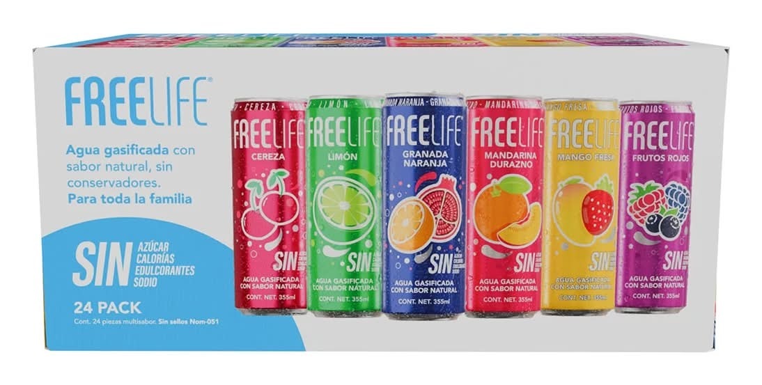 FREELIFE · Sparkling water with fruit extract, assorted (24 x 355 ml)