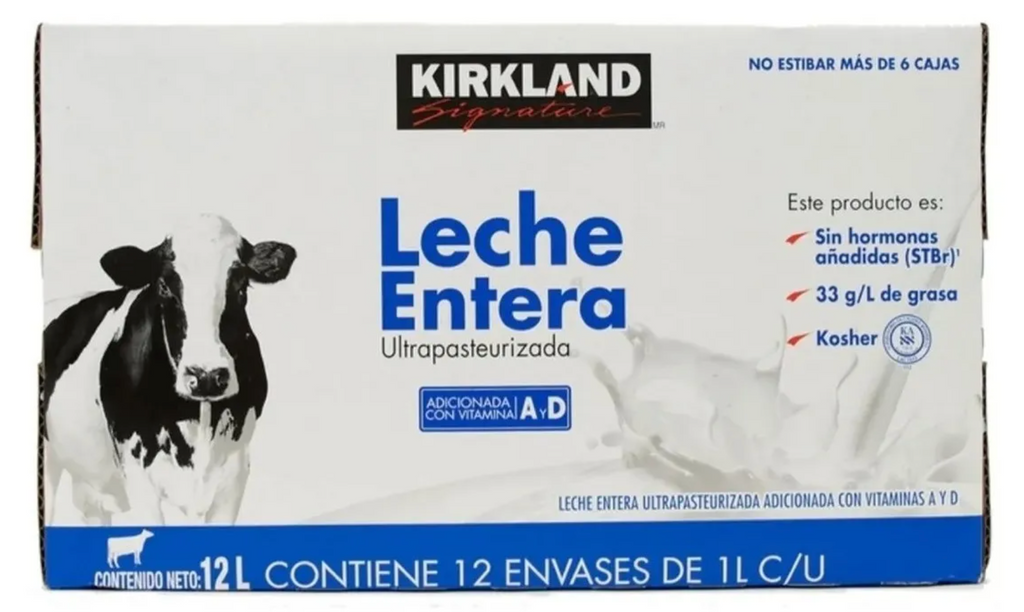 Kirkland Signature Ultra-Pasteurized Whole Milk (12-pack, 1 L each)