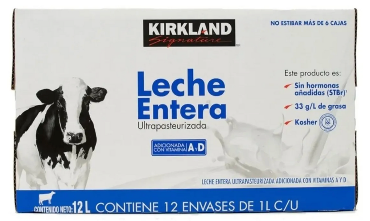 Kirkland Signature Ultra-Pasteurized Whole Milk (12-pack, 1 L each)